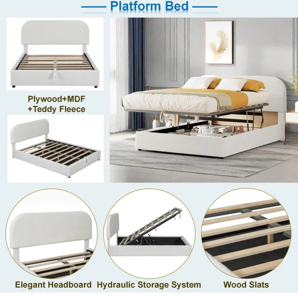 Elegant Cream Upholstered Storage Bed